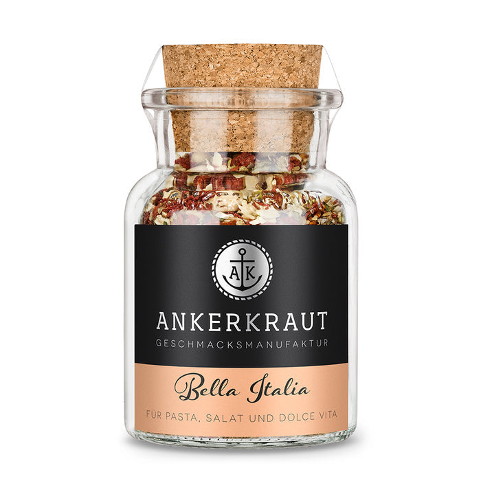Bella Italia von Ankerkraut im Korkenglas auf weißem Hintergrund.