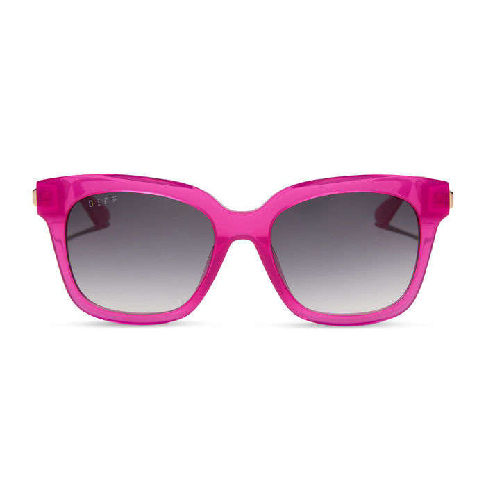 diff eyewear featuring the bella square sunglasses with a bright tulip with gold frame and grey gradient lenses front view