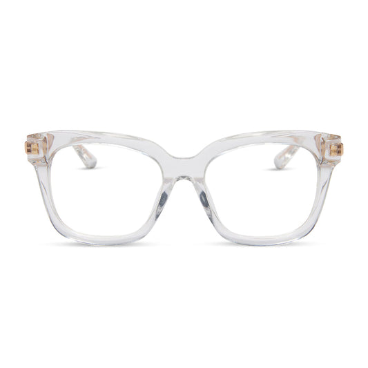 diff eyewear featuring the bella xs square prescription glasses with a clear crystal with gold frame front view