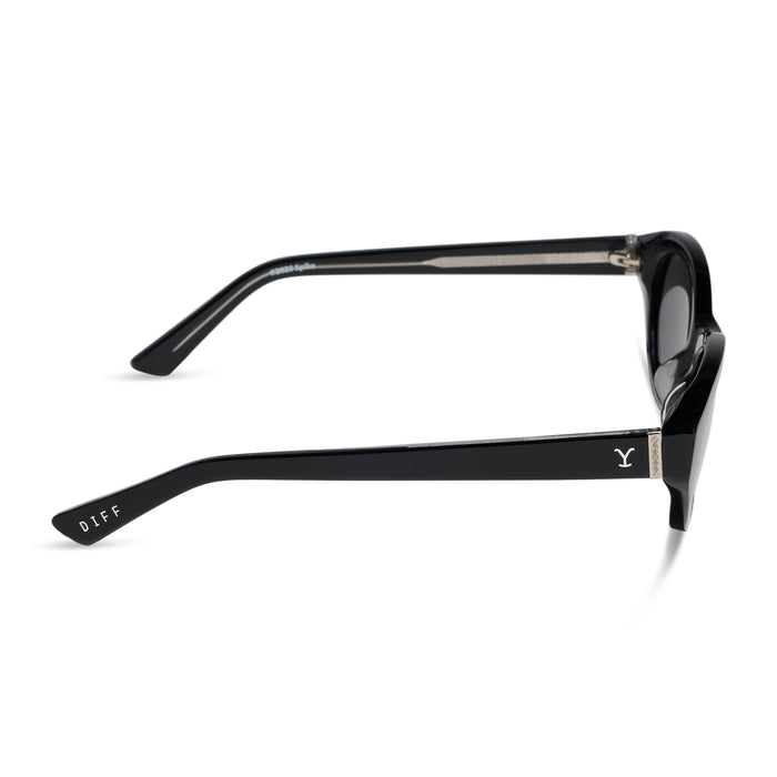 yellowstone x diff eyewear featuring the teeter round sunglasses with a classic black acetate frame and grey polarized lenses side view