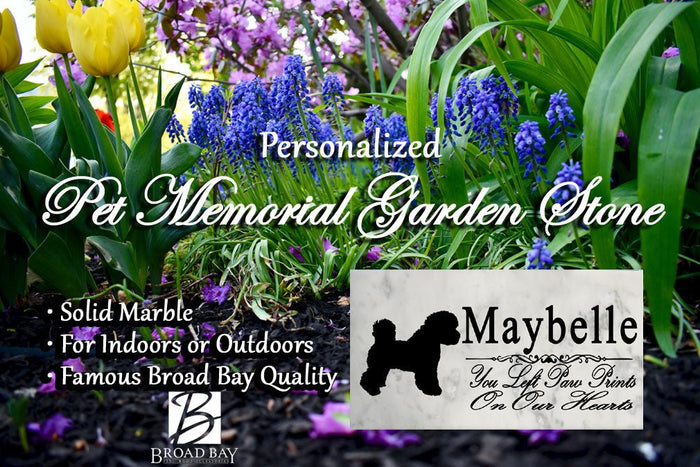 Bichon Frise Memorial Marble Stone Plaque Custom Pet Dog Garden Rock Grave Marker - Broad Bay Personalized Gifts Shipped Fast