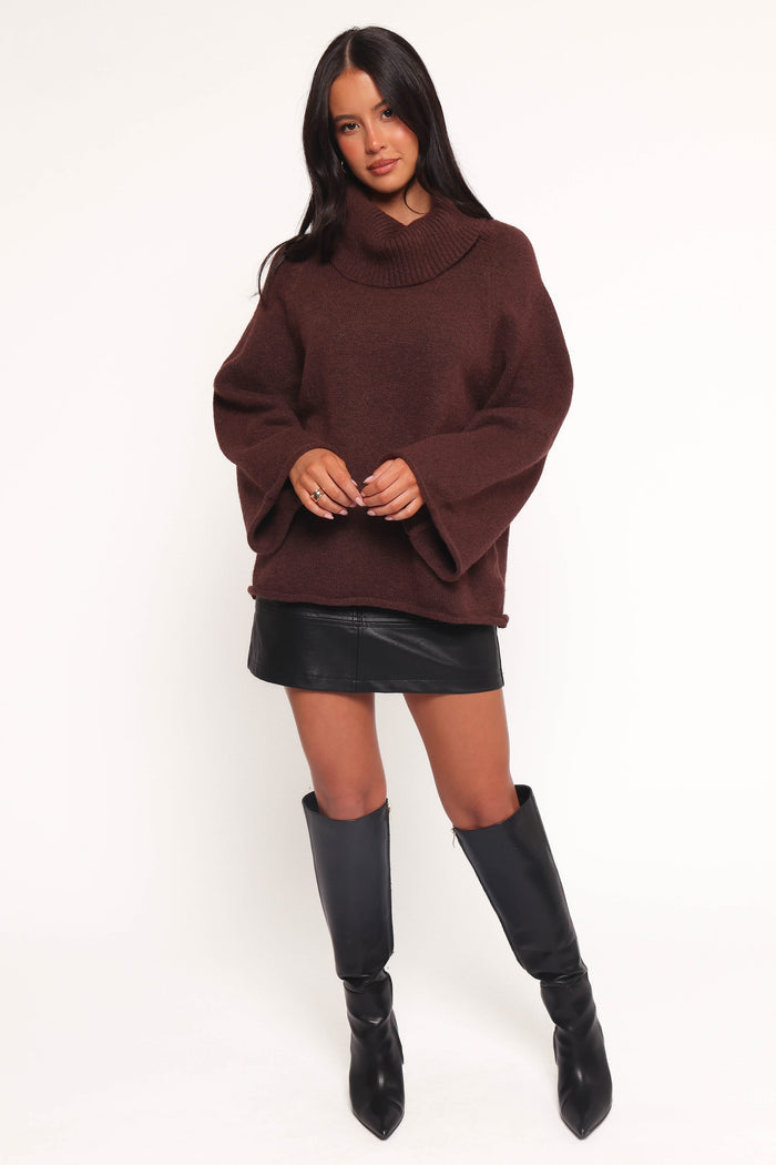 Petal and Pup USA KNITWEAR Bindy Cowlneck Knit Sweater - Brown