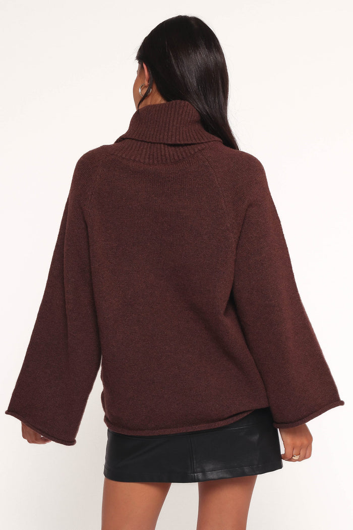 Petal and Pup USA KNITWEAR Bindy Cowlneck Knit Sweater - Brown