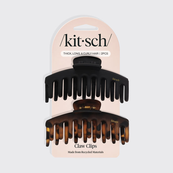 KITSCH Black & Tort Matte Claw Clips 2pc Set Oversized - packaging flat lay