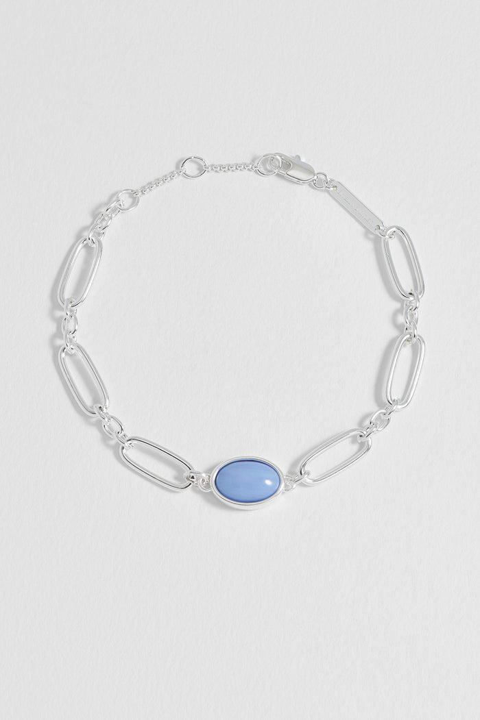 Blue Quartz Cabochon Chain Bracelet