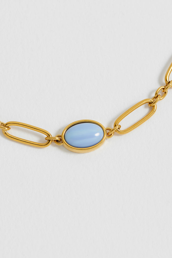 Blue Quartz Cabochon Chain Bracelet