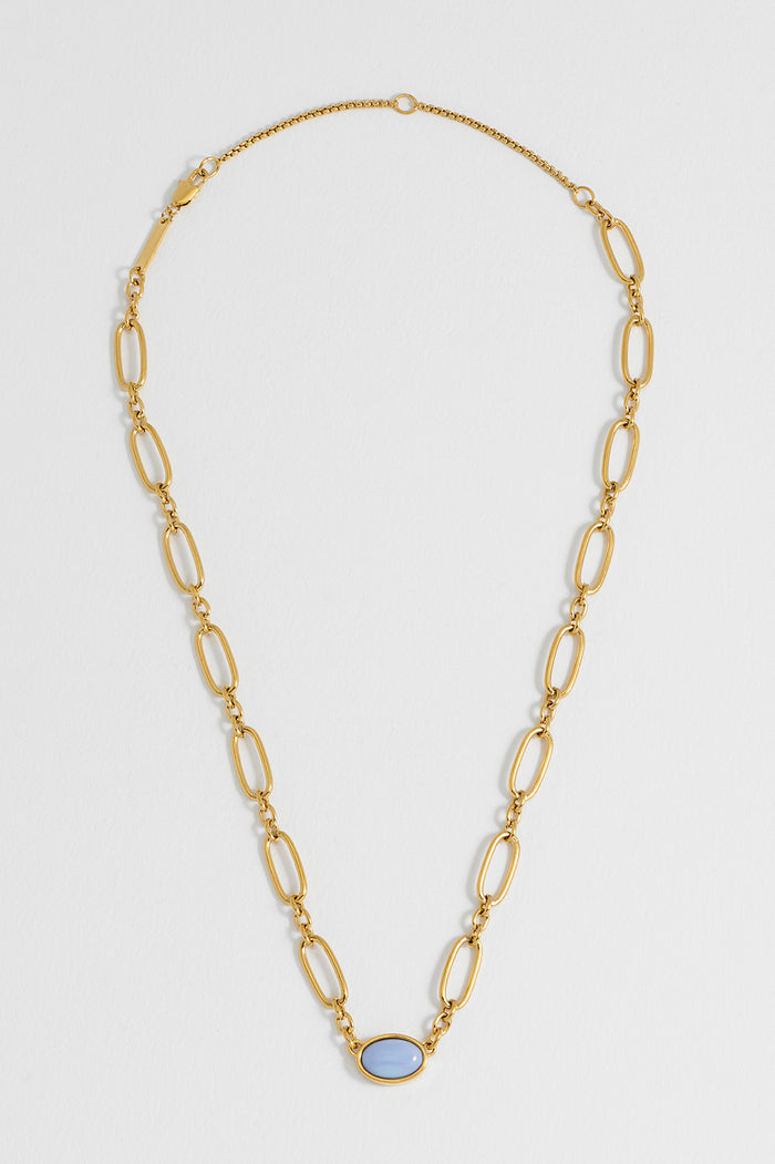 Blue Quartz Cabochon Chain Necklace