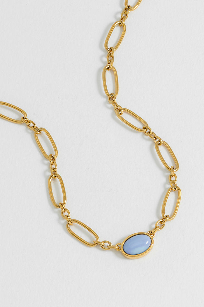 Blue Quartz Cabochon Chain Necklace