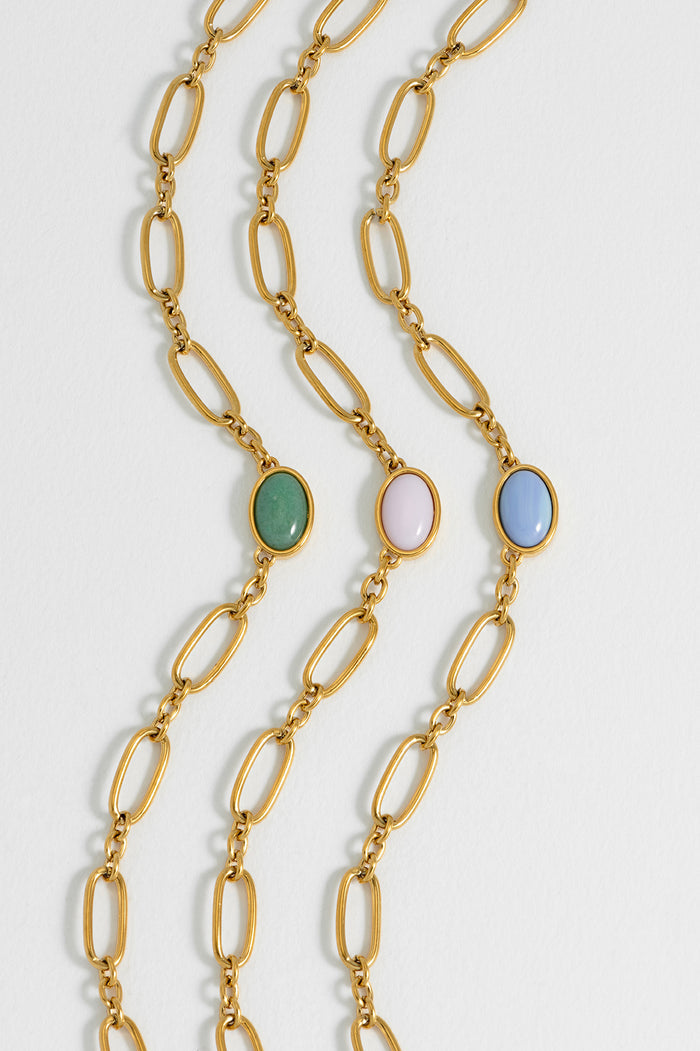 Blue Quartz Cabochon Chain Necklace
