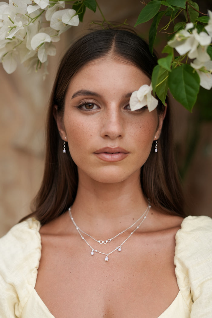 Bluebell Necklace with Pearl Beaded Chain