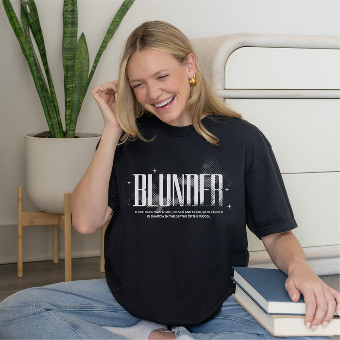 Blunder T-shirt - The Bean Workshop - Blunder Folklore T-Shirt, Bookish Aesthetic, Bookworm Fashion, Cottagecore, Dark Academia, Elspeth Spindle, Fantasy Graphic Tee, Literary Gift, One Dark Window, Rachel Gillig, T-shirt, Trendy.