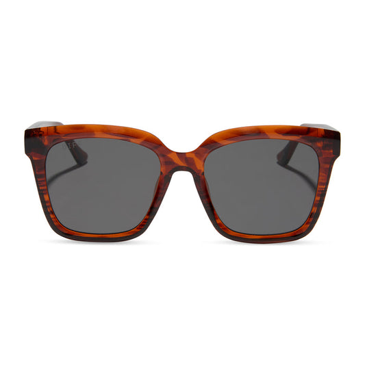 diff eyewear featuring the blythe square sunglasses with a mahogany tortoise frame and grey lenses front view