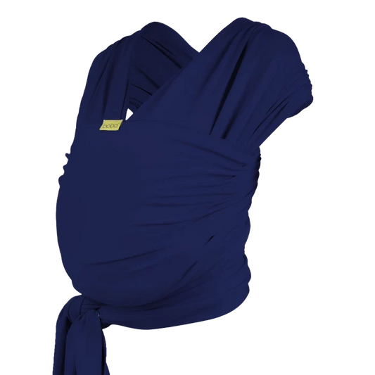 A Boba Classic Baby Wrap, made from a soft 95% French Terry cotton blend and 5% Spandex. Ergonomic, award-winning design fits babies from 7 Ibs to 35 Ibs, best up to 20 Ibs. Machine washable, dryer friendly, and certified hip-healthy. Navy Blue