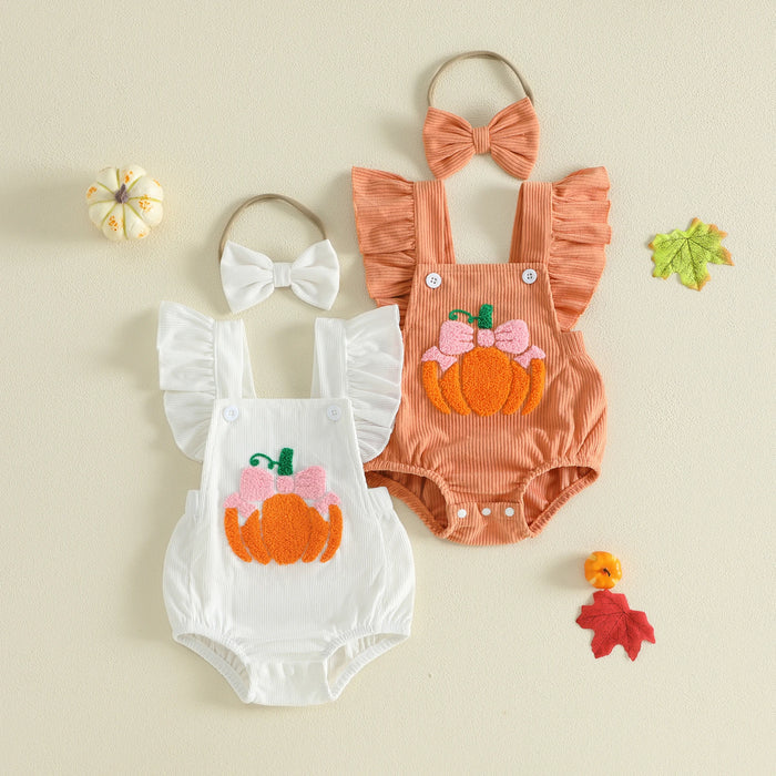BOWTIE PUMPKIN Corduroy Ruffle Romper