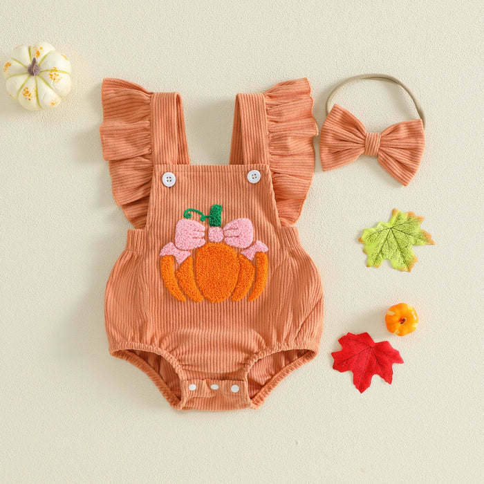 BOWTIE PUMPKIN Corduroy Ruffle Romper