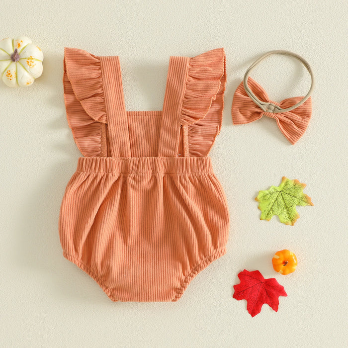 BOWTIE PUMPKIN Corduroy Ruffle Romper