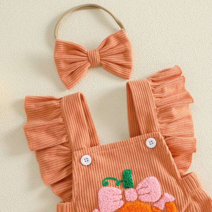 BOWTIE PUMPKIN Corduroy Ruffle Romper