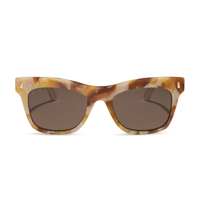 diff eyewear featuring the bradley cateye sunglasses with a gilded tortoise outside and courtside ivory inside acetate frame and brown lenses front view