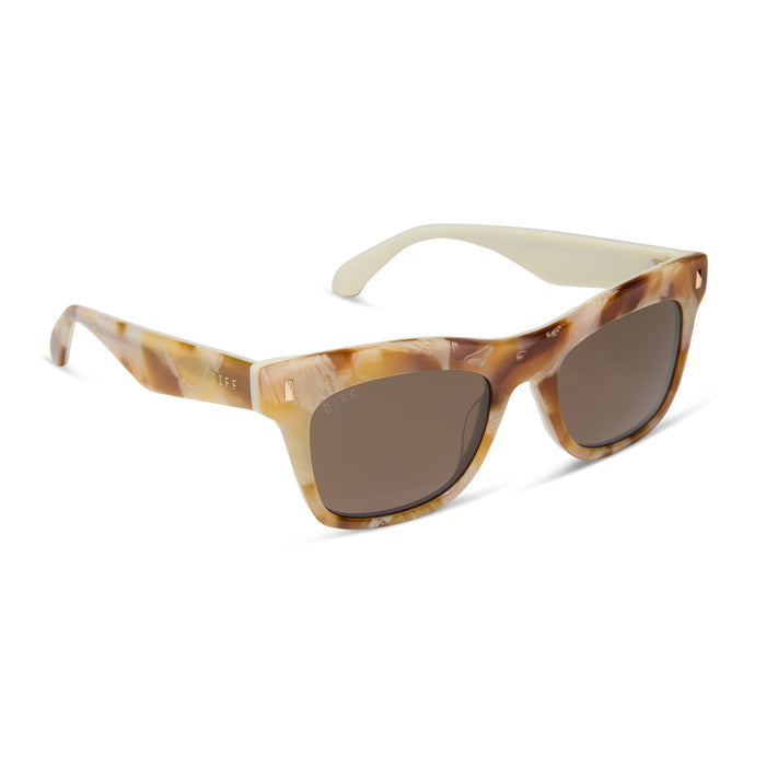diff eyewear featuring the bradley cateye sunglasses with a gilded tortoise outside and courtside ivory inside acetate frame and brown lenses angled view