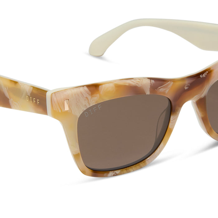 diff eyewear featuring the bradley cateye sunglasses with a gilded tortoise outside and courtside ivory inside acetate frame and brown lenses detailed view