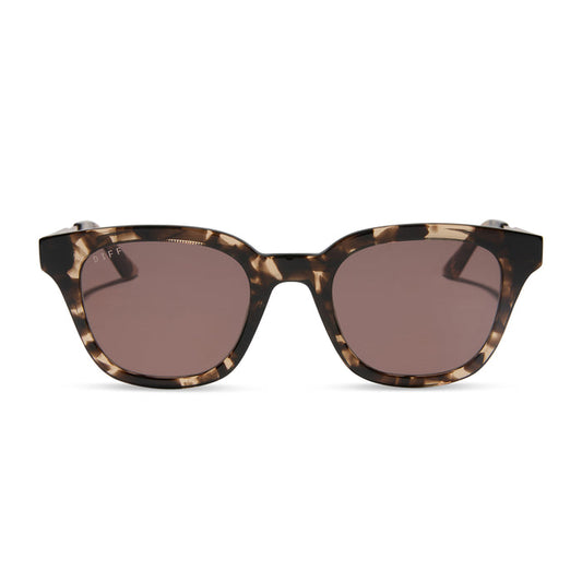 diff eyewear featuring the bridget round sunglasses with a espresso tortoise frame and brown polarized lenses front view