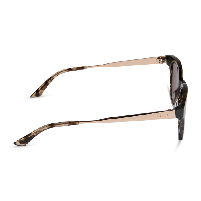 diff eyewear featuring the bridget round sunglasses with a espresso tortoise frame and brown polarized lenses side view