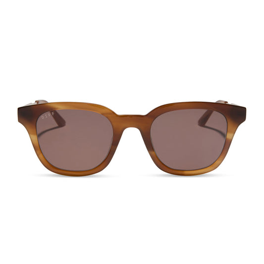 diff eyewear featuring the bridget round sunglasses with a tawny tortoise frame and brown lenses front view
