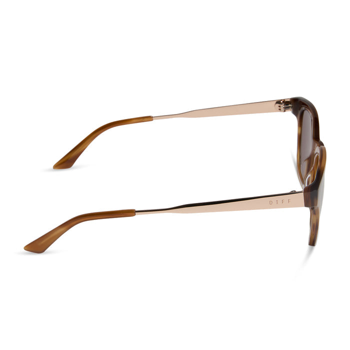 diff eyewear featuring the bridget round sunglasses with a tawny tortoise frame and brown lenses side view