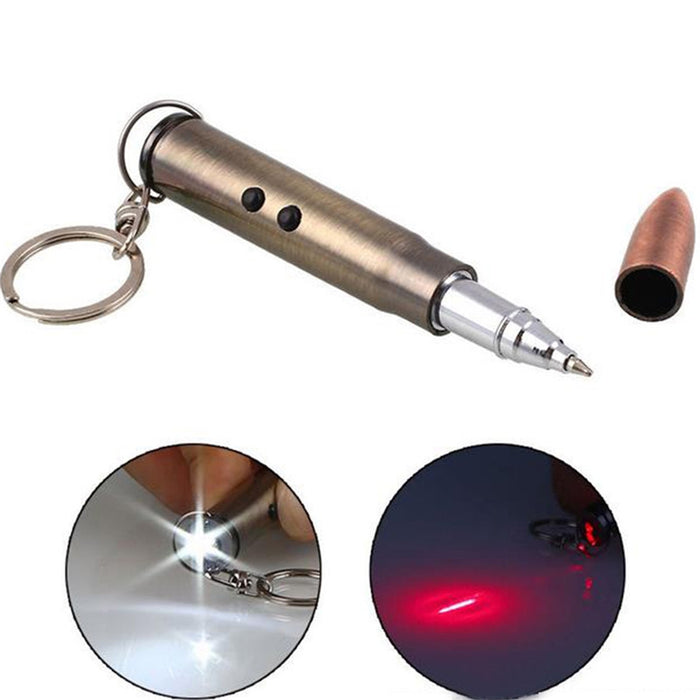 Bullet Keychain - 3in1 Laser Pointer LED Flashlight Ballpoint Pen Key Chain