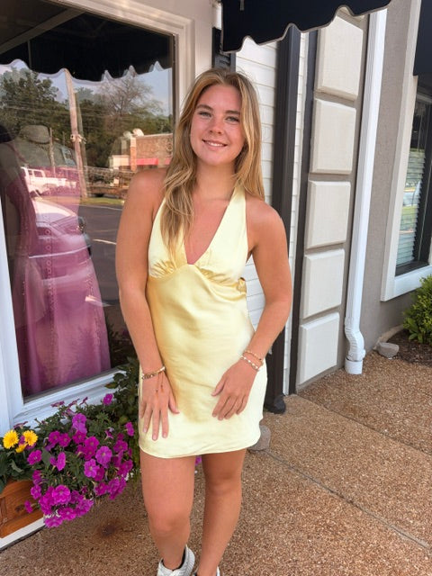 Butter halter mini dress