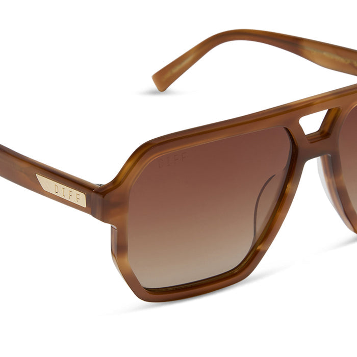 diff eyewear featuring the cameron navigator sunglasses with a tawny brown tortoise frame and brown gradient polarized lenses detailed view