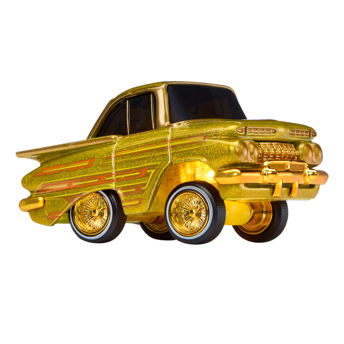 Gold toy car on a white background