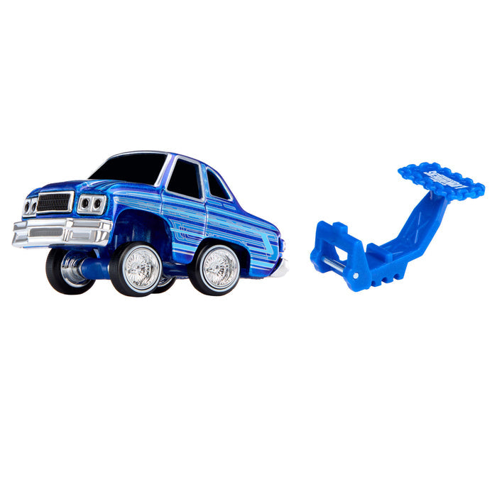 Blue toy car with a detachable Hopper Chassis on a white background