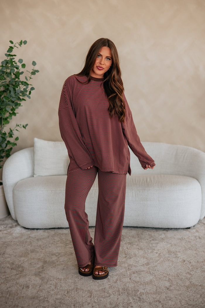 Cayla Striped Pants - Cocoa Mix