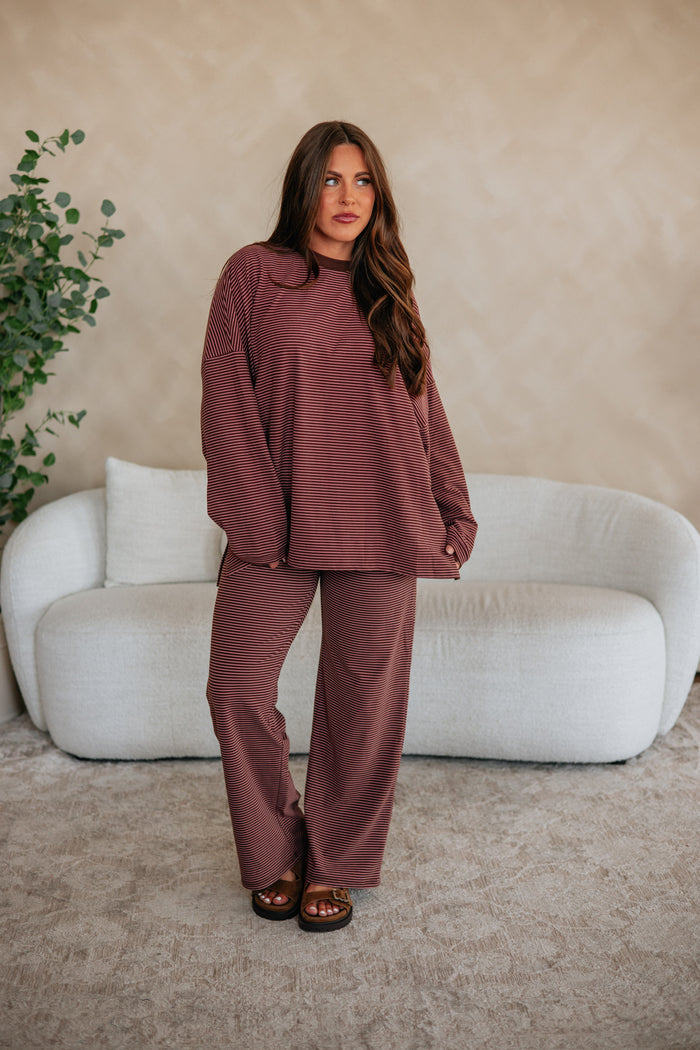 Cayla Striped Pants - Cocoa Mix