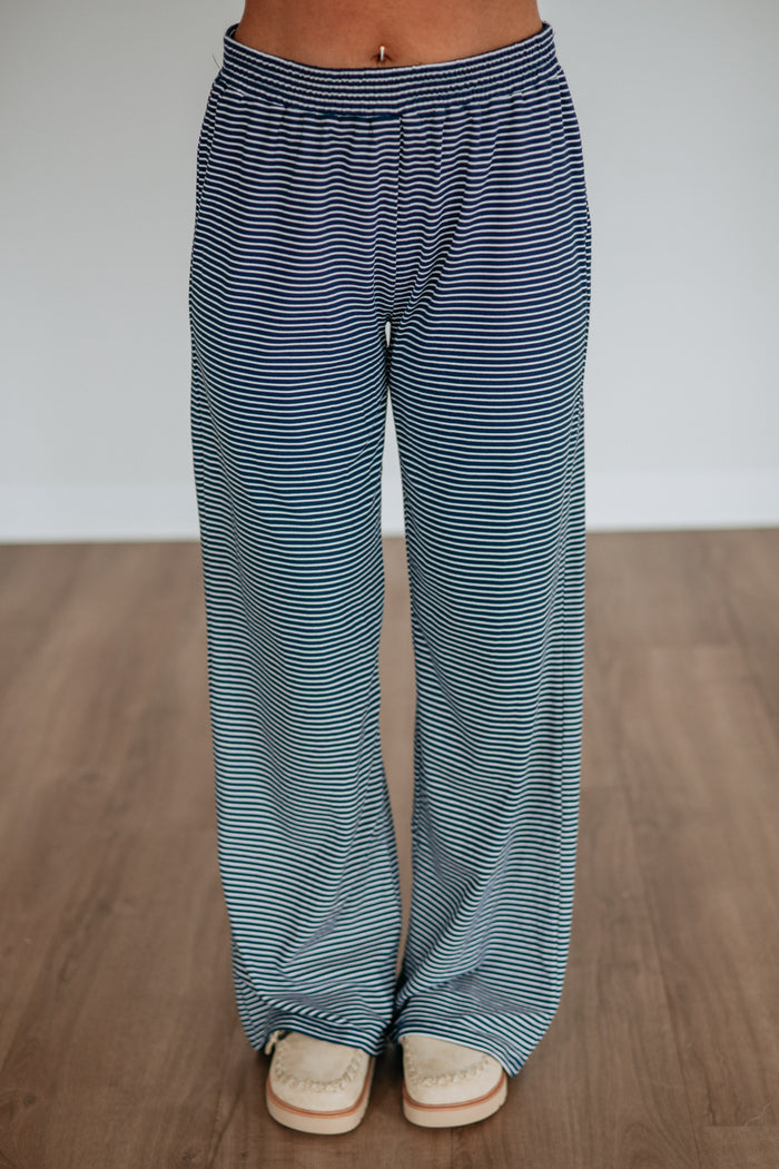 Cayla Striped Pants - Dark Navy Mix