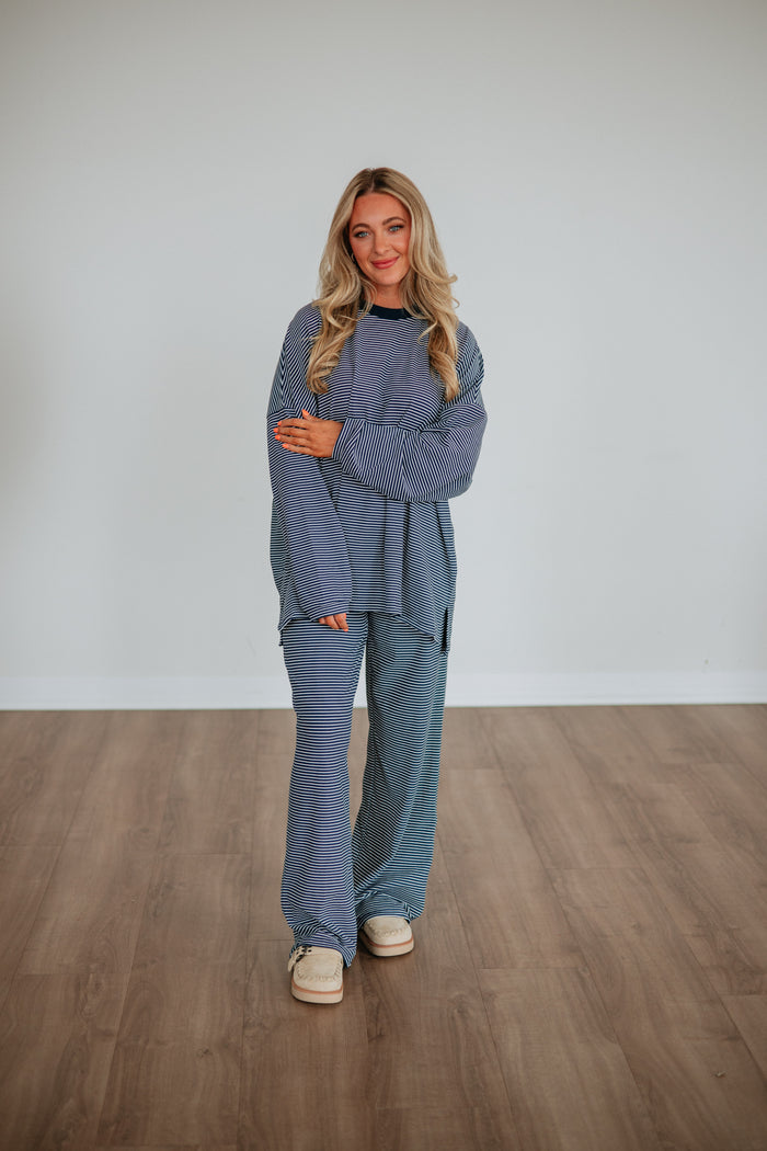 Cayla Striped Pants - Dark Navy Mix