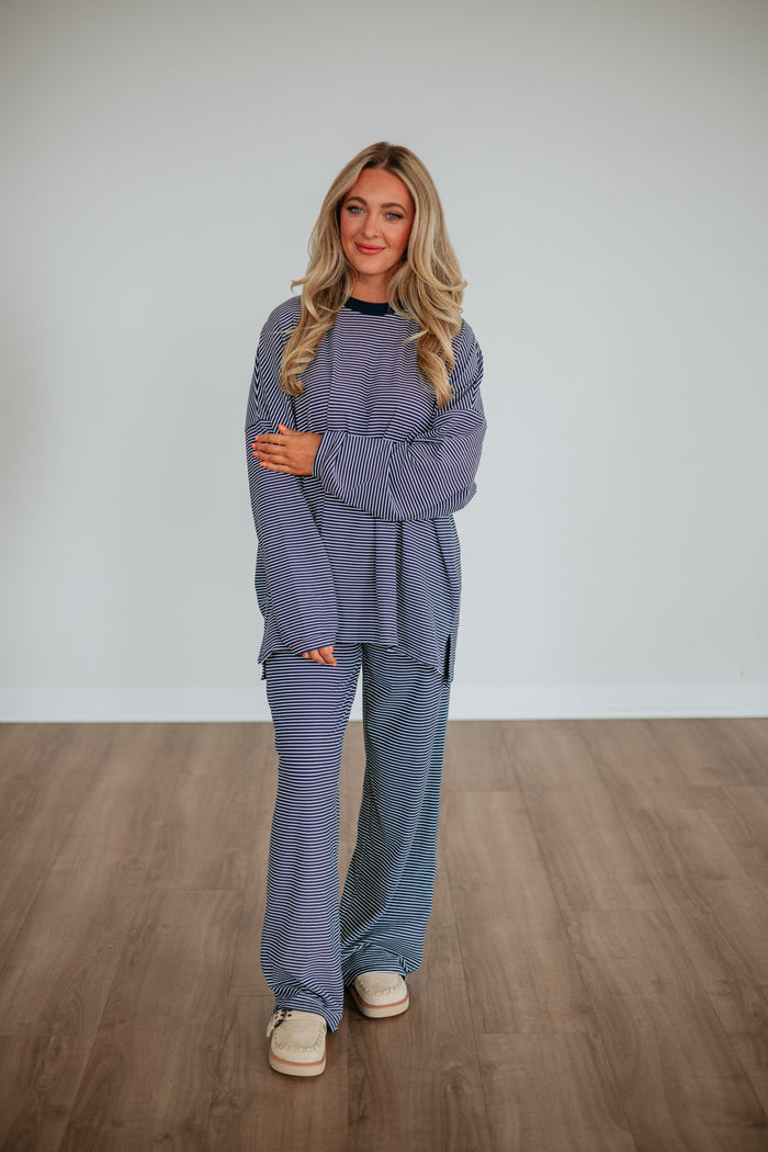 Cayla Striped Top - Dark Navy Mix