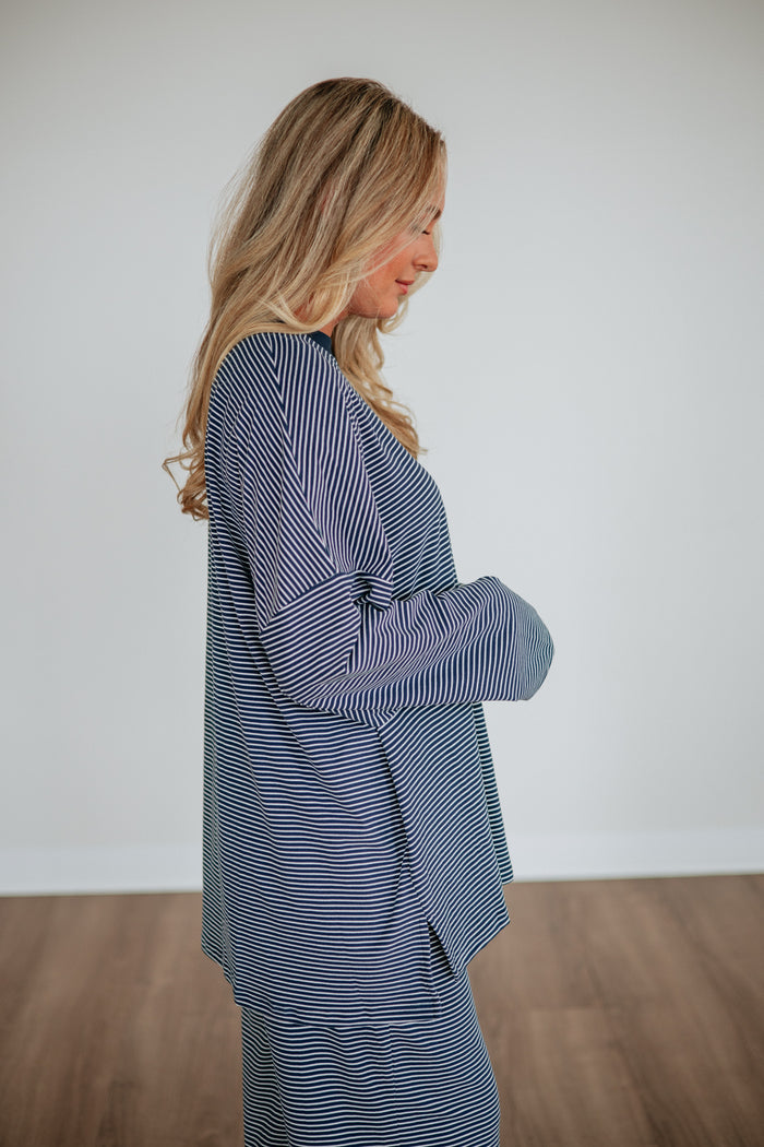 Cayla Striped Top - Dark Navy Mix