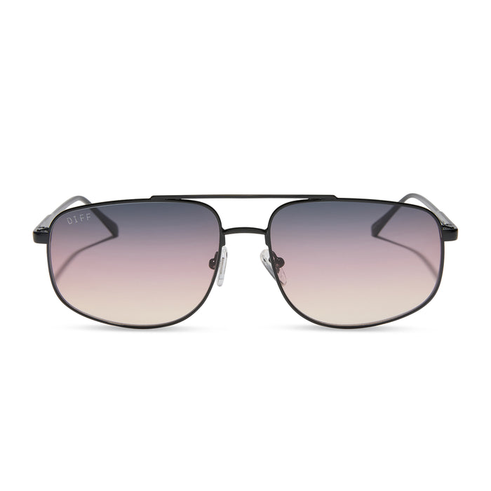diff eyewear featuring the charley navigator sunglasses with a shiny black metal frame and twilight gradient lenses front view