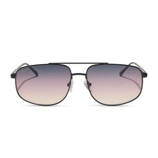 diff eyewear featuring the charley navigator sunglasses with a shiny black metal frame and twilight gradient lenses front view