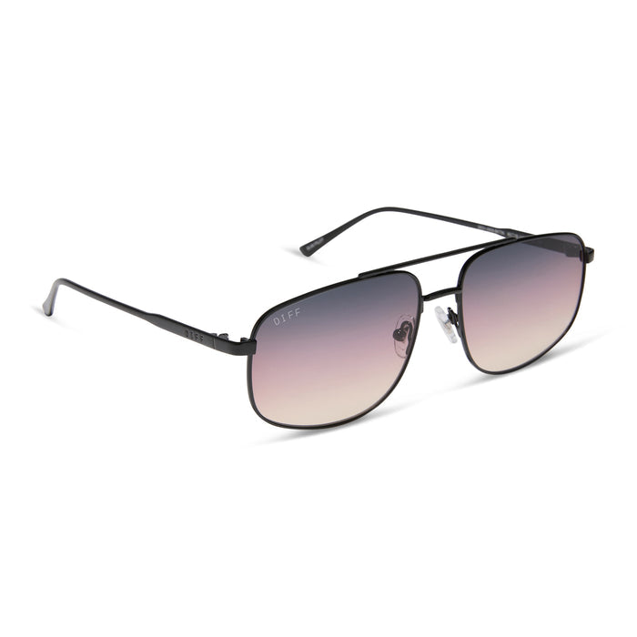 diff eyewear featuring the charley navigator sunglasses with a shiny black metal frame and twilight gradient lenses angled view