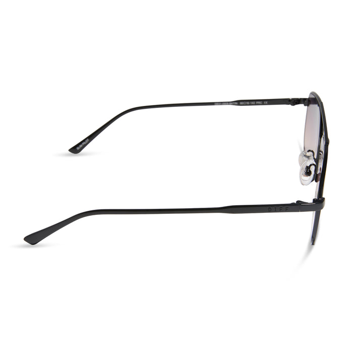 diff eyewear featuring the charley navigator sunglasses with a shiny black metal frame and twilight gradient lenses side view