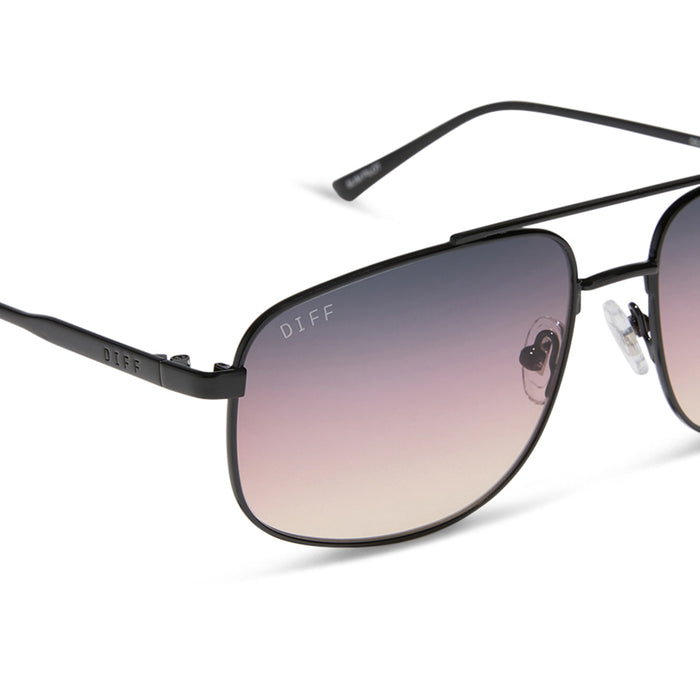 diff eyewear featuring the charley navigator sunglasses with a shiny black metal frame and twilight gradient lenses detailed view