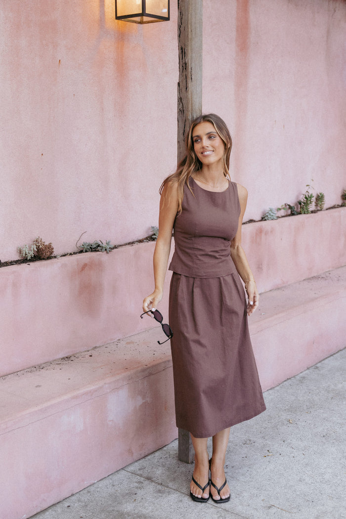 Petal and Pup USA BOTTOMS Chiaro Midi Skirt - Brown