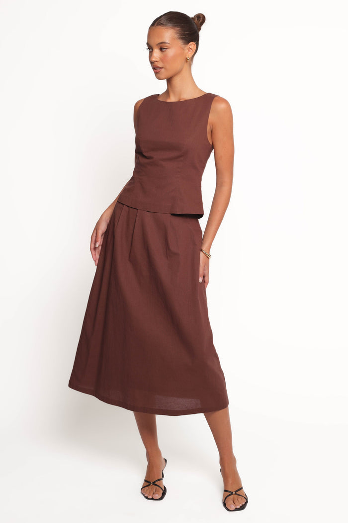 Petal and Pup USA BOTTOMS Chiaro Midi Skirt - Brown