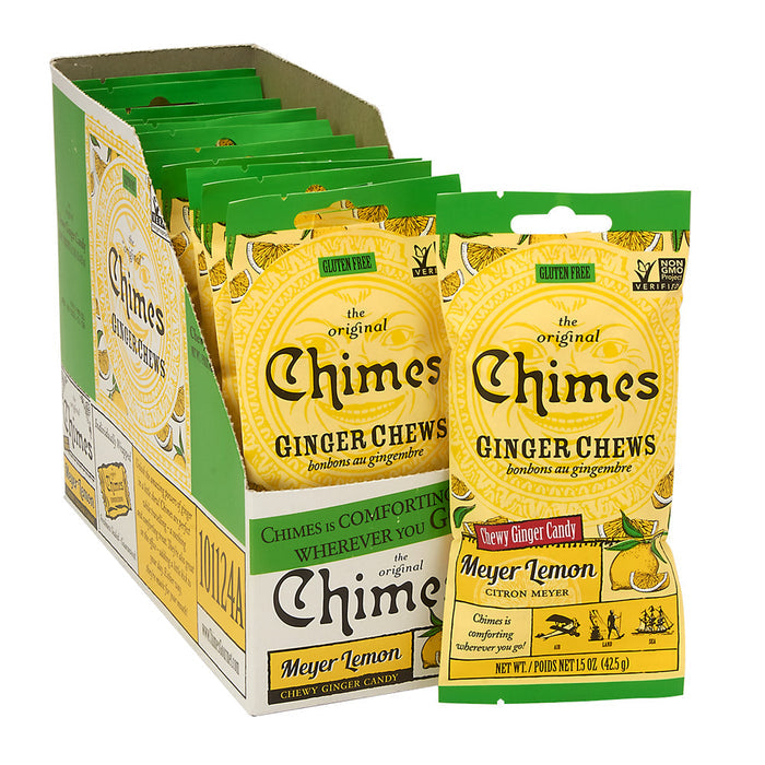 Chimes Meyer Lemon Ginger Chews Candy Peg Bag - 12 Count
