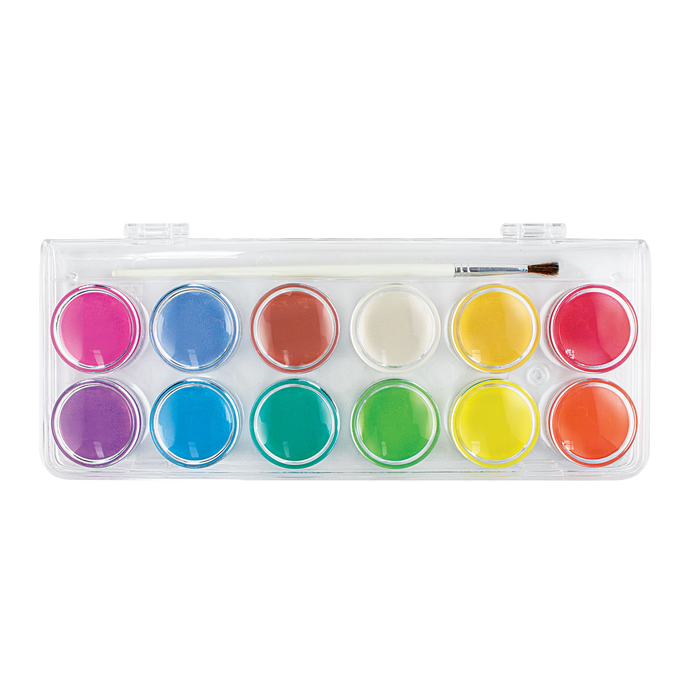 All 12 colors and paint brush in case from OOLY Pearlescent Watercolor Paint set