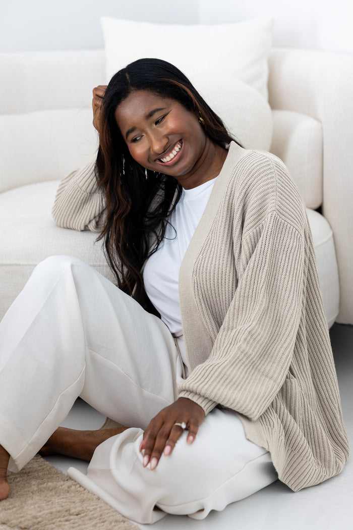 Chunky Knit Women's Oversized Cardigan in Oat