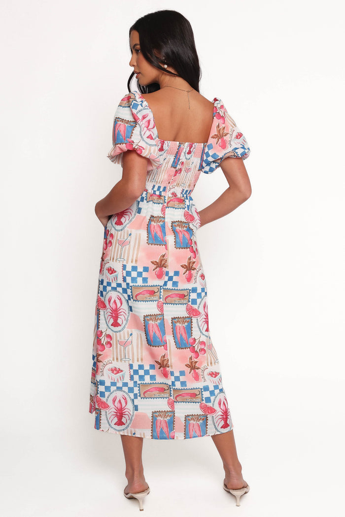 Petal and Pup USA DRESSES Clo Puff Sleeve Midi Dress - Pink Blue (Hold for Amazon)